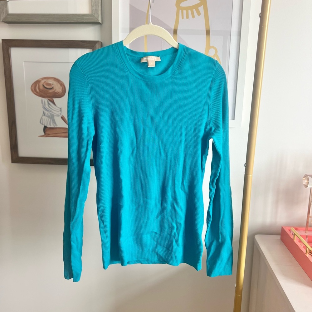 Michael Kors Collection • turquoise hutton ribbed cashmere pullover • L